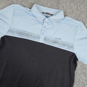 Travis Mathew Golf Polo Shirt Mens‎ Large Blue Black Short Sleeve Pima Cotton